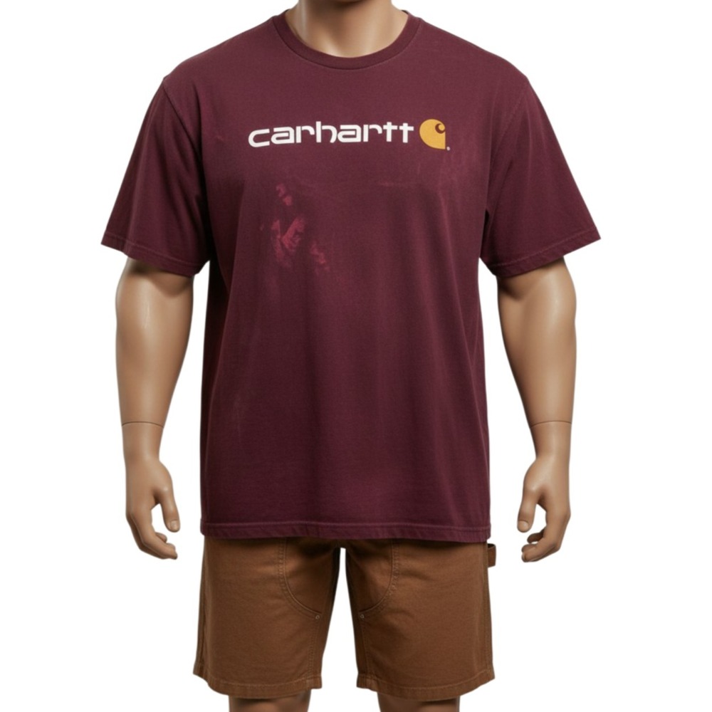 Carhartt Logo Tee 2XL Burgundy Thrashed Bleach Faded Grunge Workwear Distressed - Picture 1 of 15